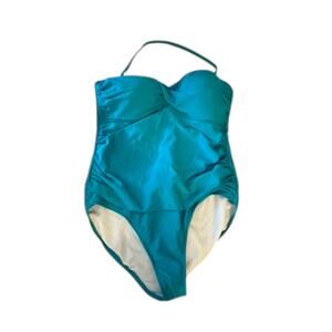 Hilor Ruched Twist Front One Piece Swimsuit Tummy Control Blue Womens 14 New